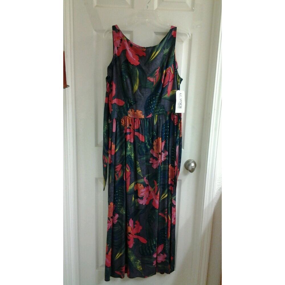 K.C. Spencer NY Dress, women's 14 Vintage maxi, Hawaiian Floral, Rayon NWT $80